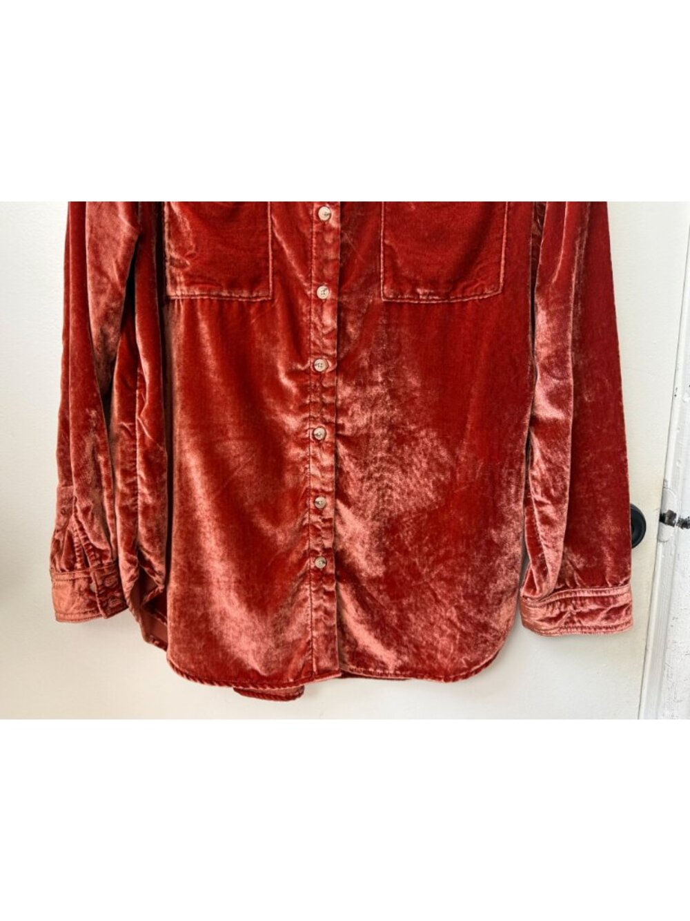 Women's Velvet Button Shirt ~ Anthropologie ~ Pilcro ~ Pumpkin Color ~ Size M - Picture 4 of 8